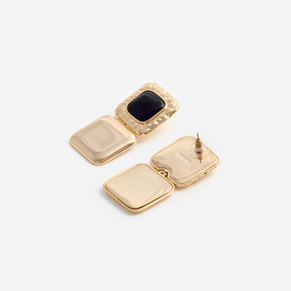 Mottled Gold Black Tiered Earrings