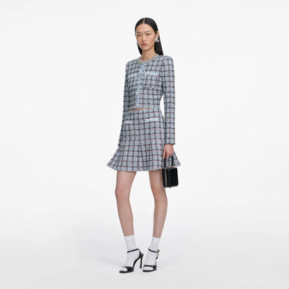 Blue Check Knit Mini Skirt
