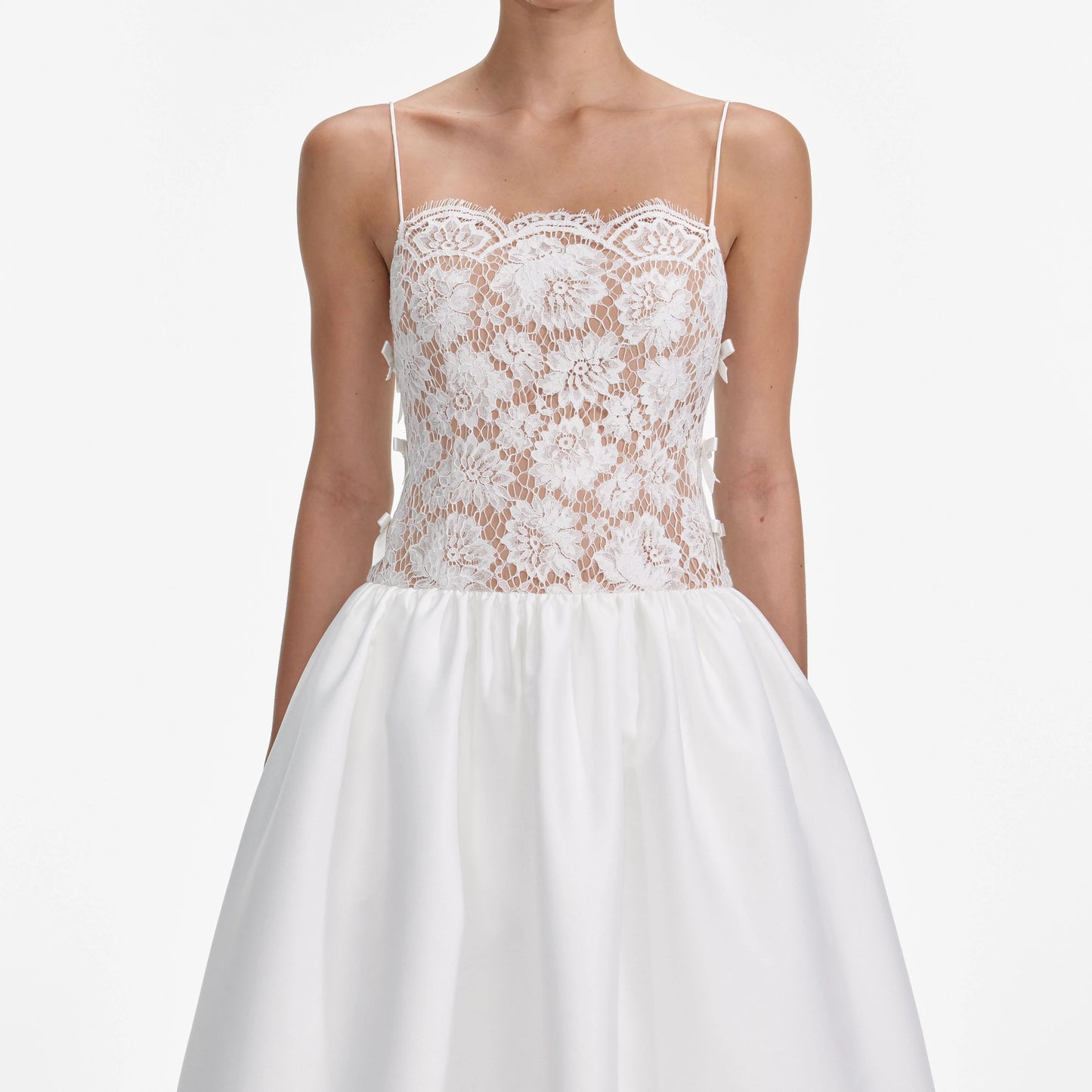 White Lace Taffeta Maxi Dress