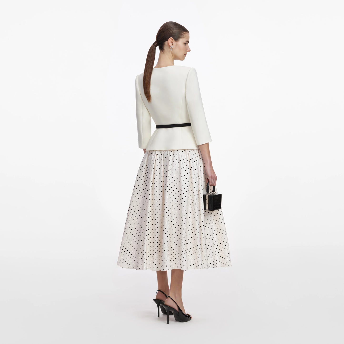 Cream 3D Flower Polka Dot Midi Dress