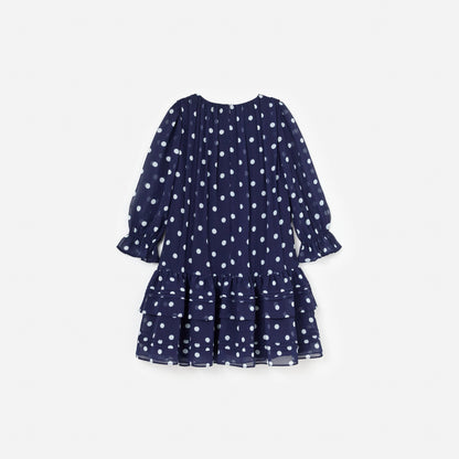 Navy Polka Dot Georgette Dress