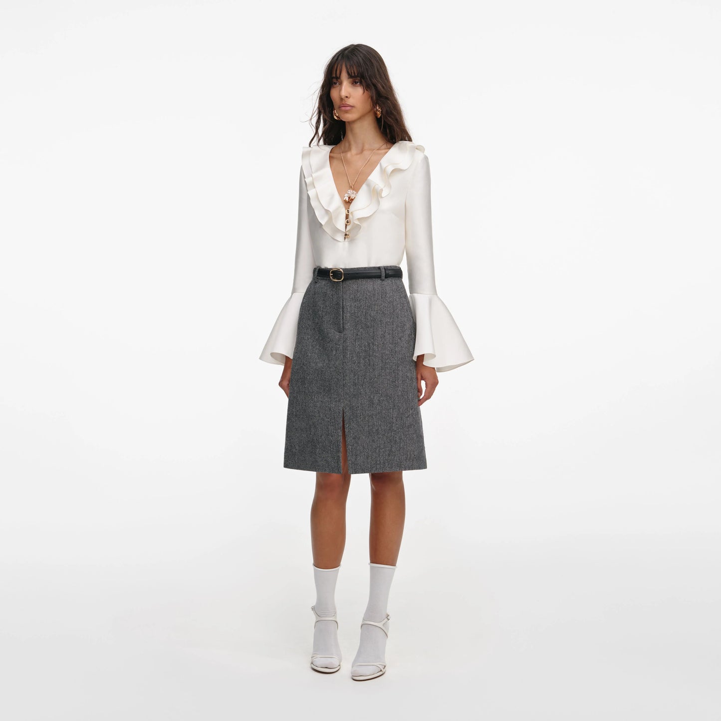 Cream Taffeta Ruffle Top