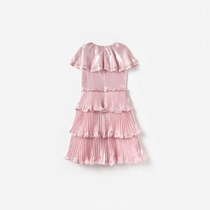 Pink Metallic Tiered Dress