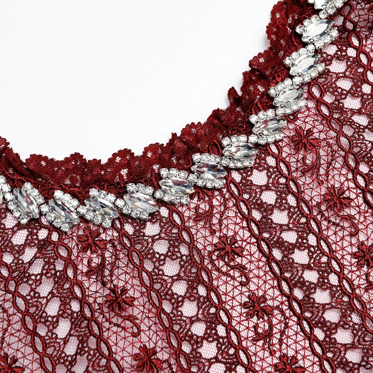 Burgundy Organza Lace Maxi Dress
