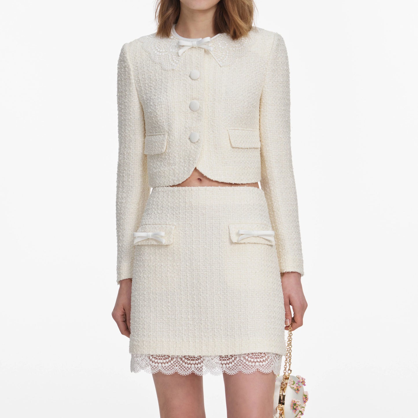 Cream Boucle Lace Mini Skirt