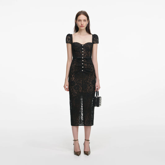 Black Sweetheart Lace Midi Dress