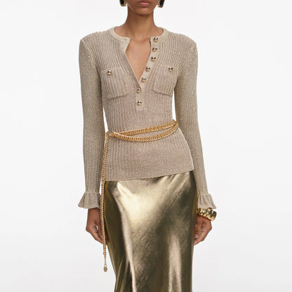 Gold Lurex Ribbed Knit Top