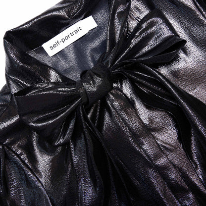 Black Metallic Tie Neck Blouse