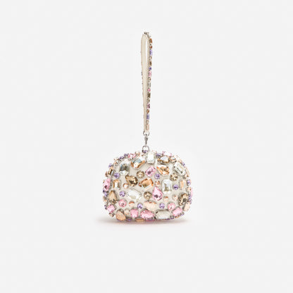 Multi Crystal Embellished Top Handle Clutch Bag