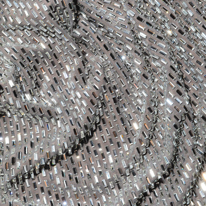 Grey Rhinestone Mesh Midi Dress