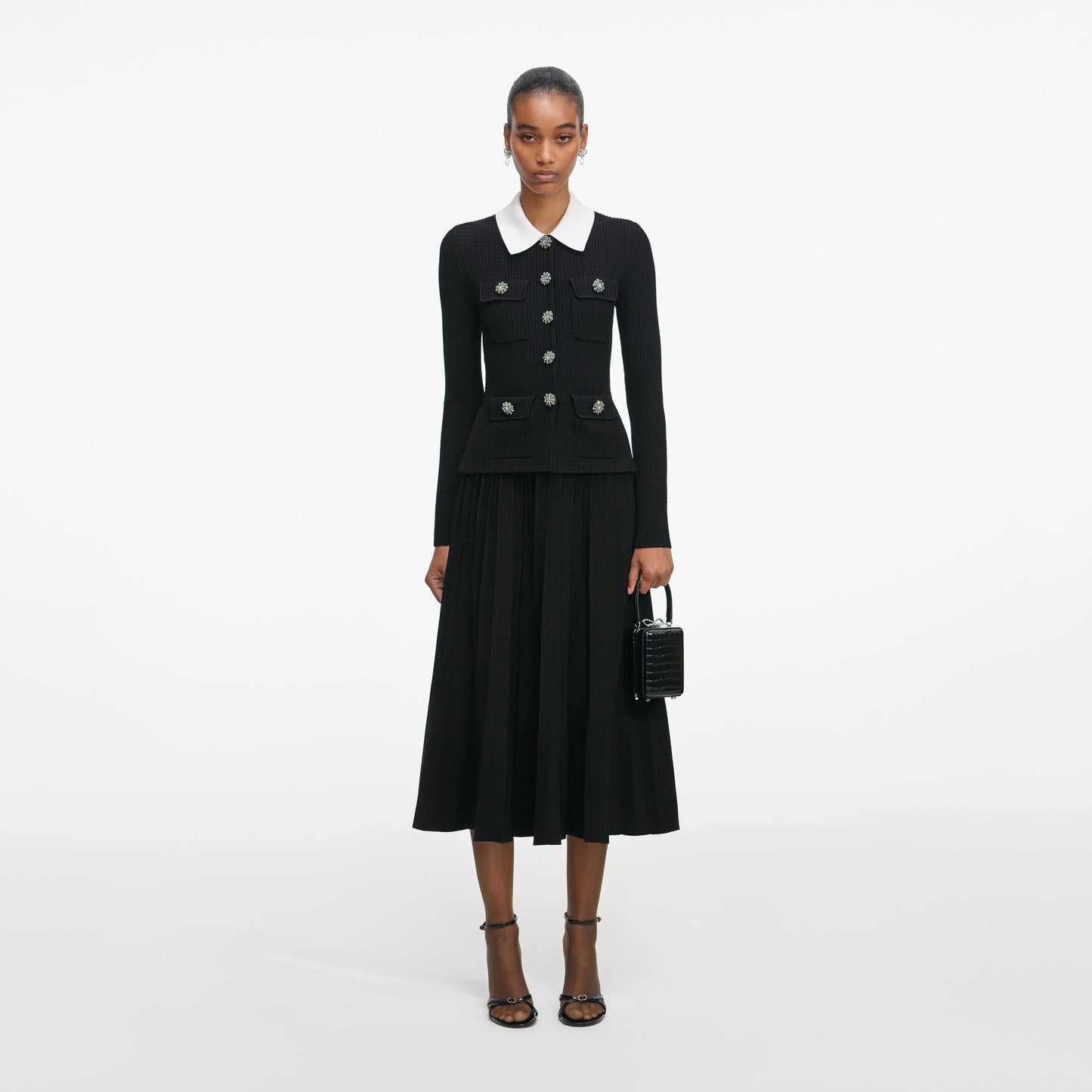 Black Tailored Knit Midi Dress