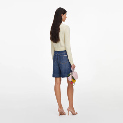 Yellow Flower Embroidered Knit Cardigan