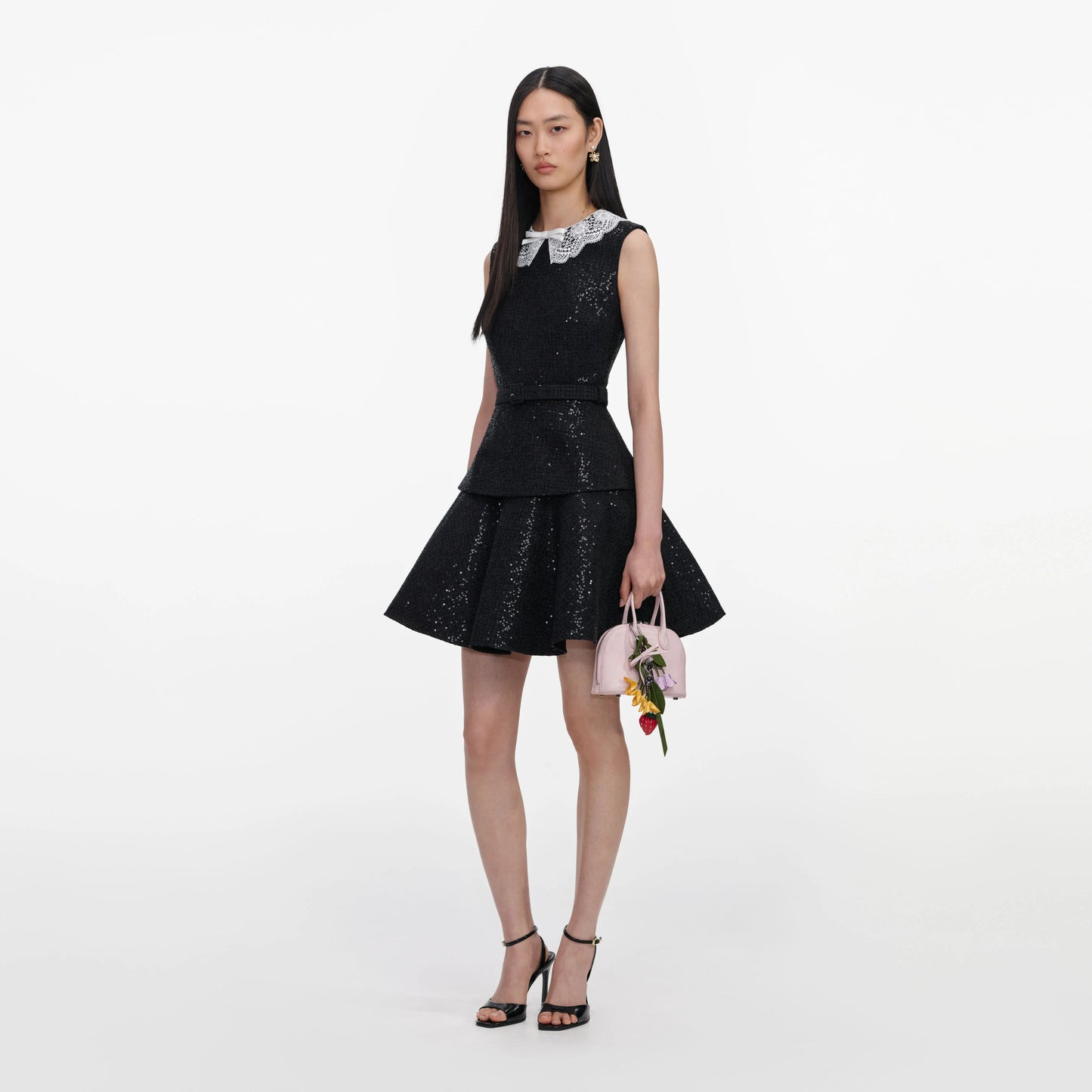 Black Sequin Boucle Mini Dress
