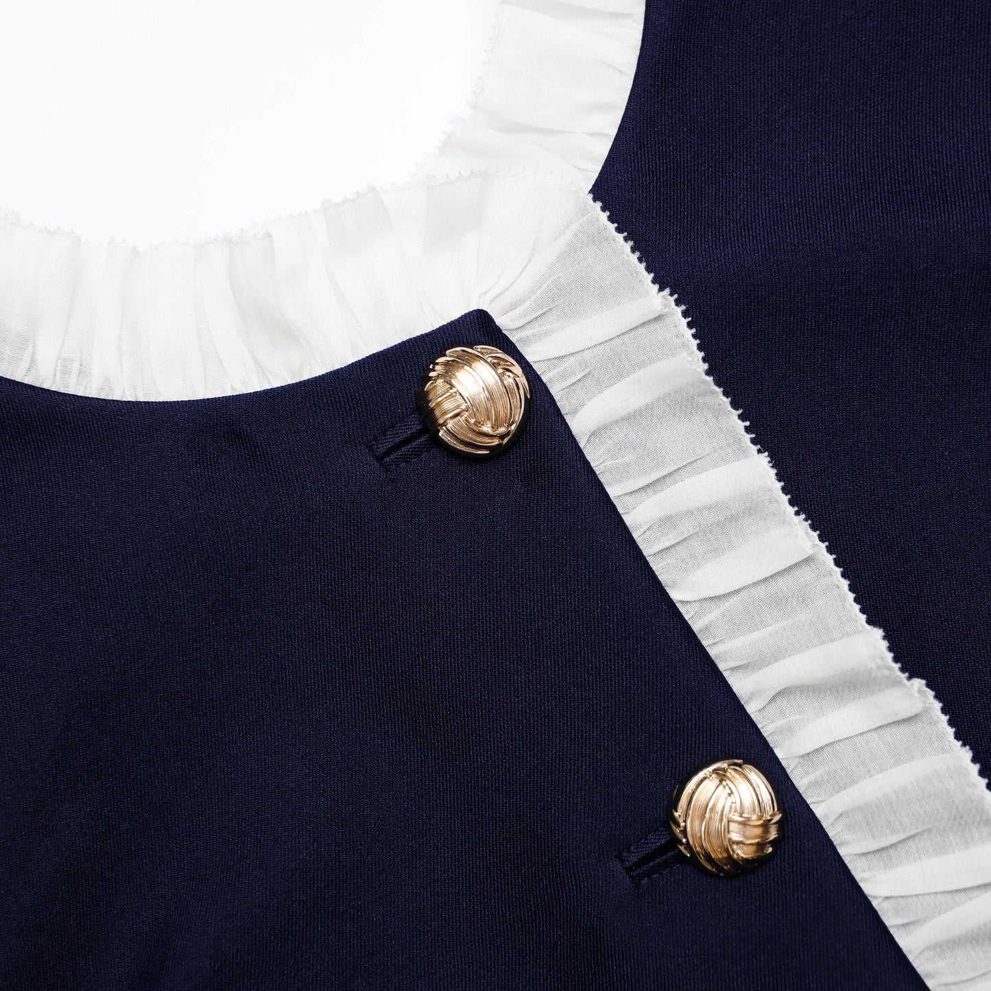 Navy Taffeta Contrast Frill Midi Dress