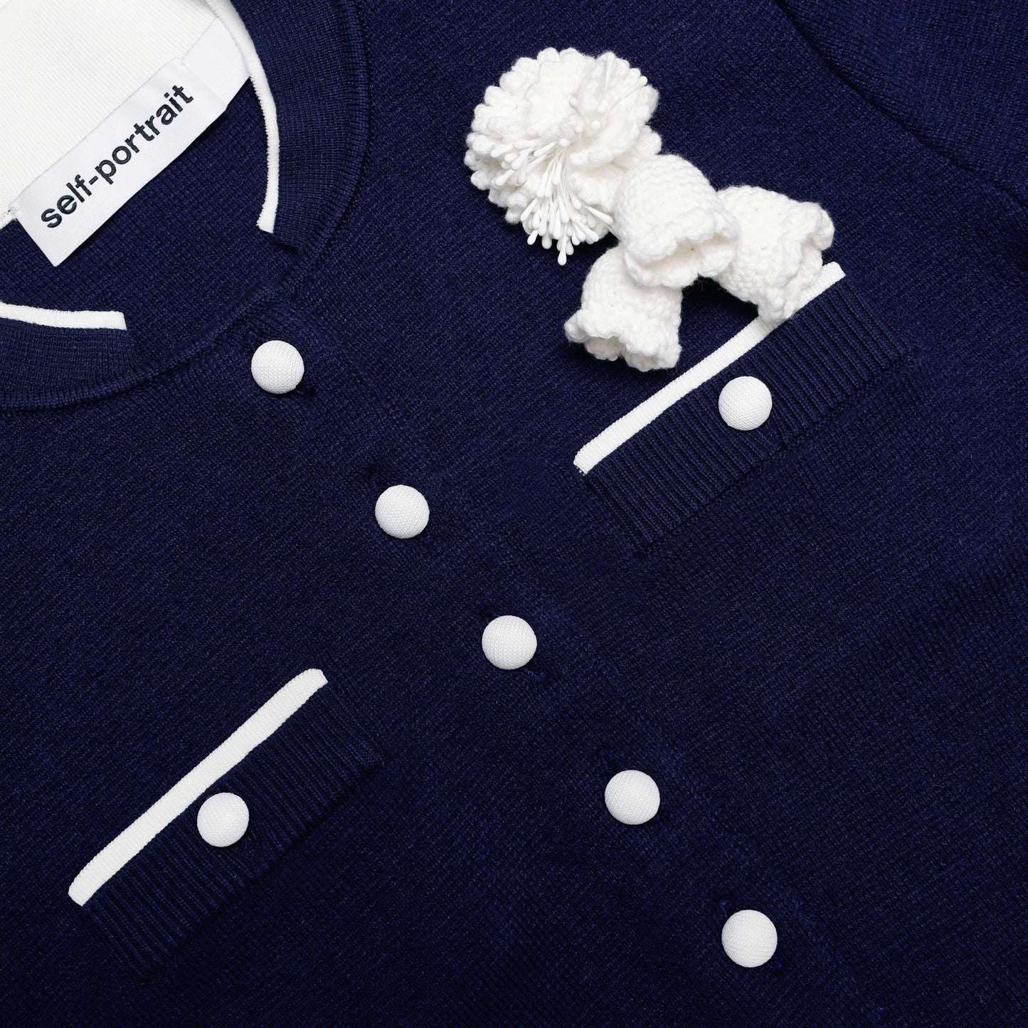 Navy Crochet Flower Knit Midi Dress