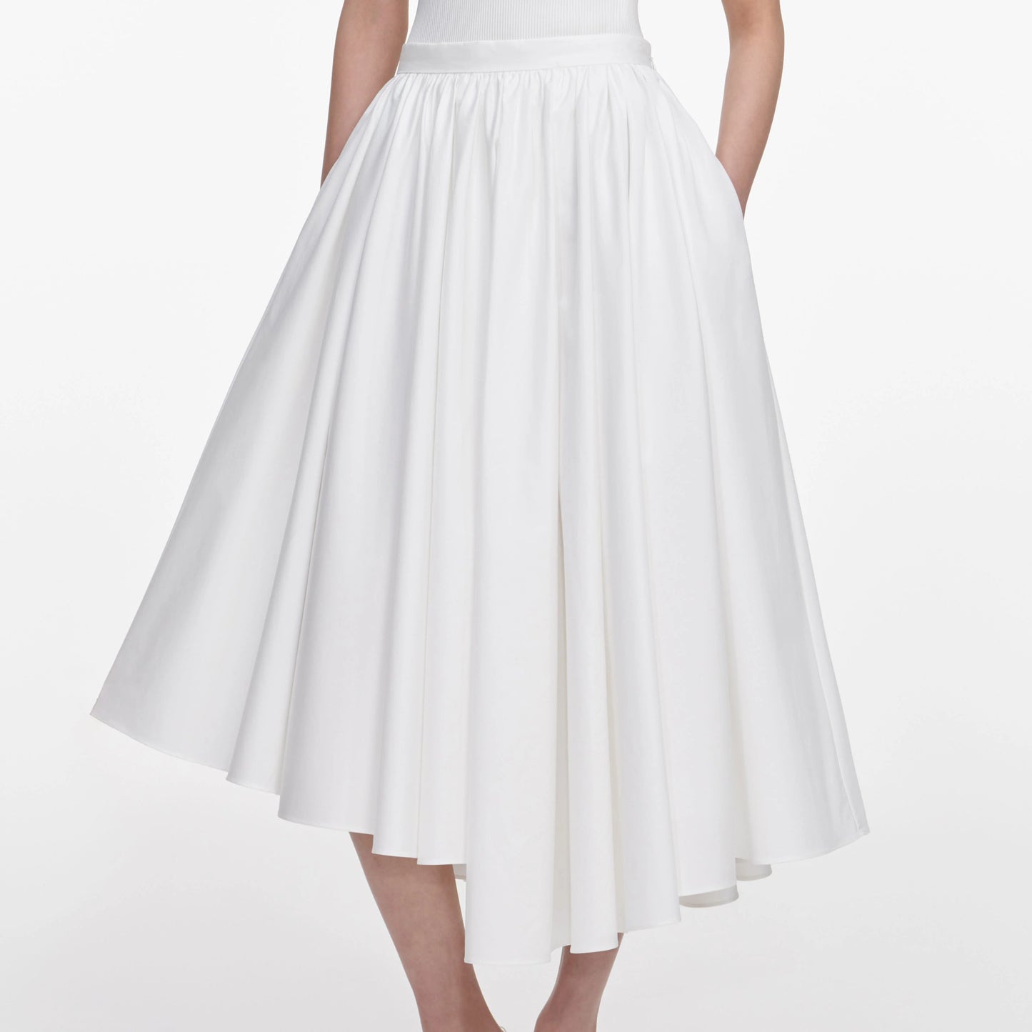White Cotton Poplin Midi Skirt