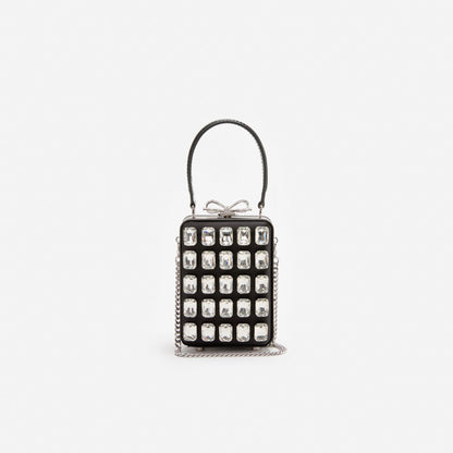 Black Satin Crystal Micro Bag