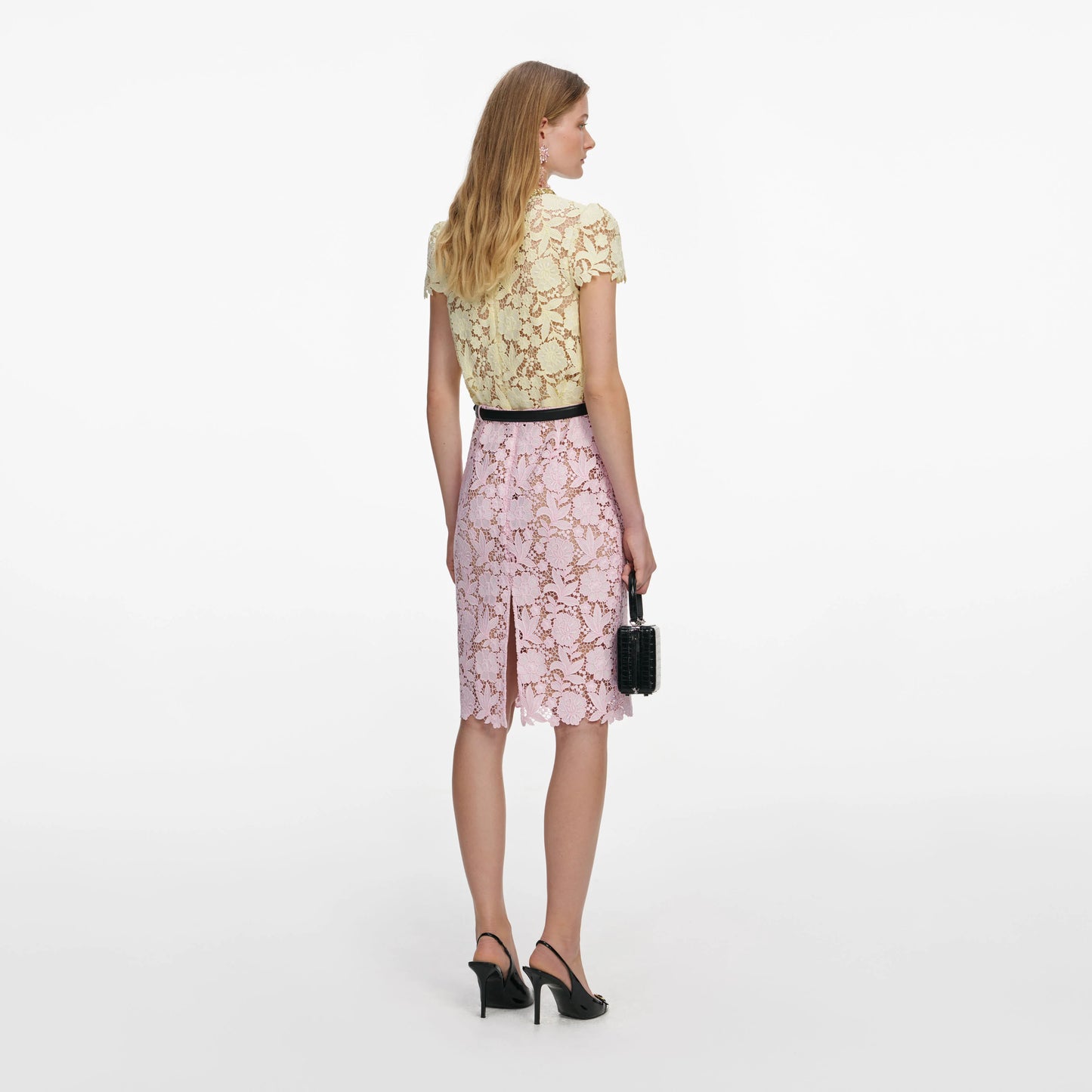 Pink Lace Midi Skirt