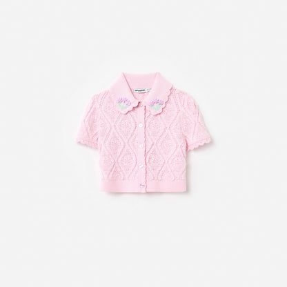 Pink Flower Embroidered Knit Top