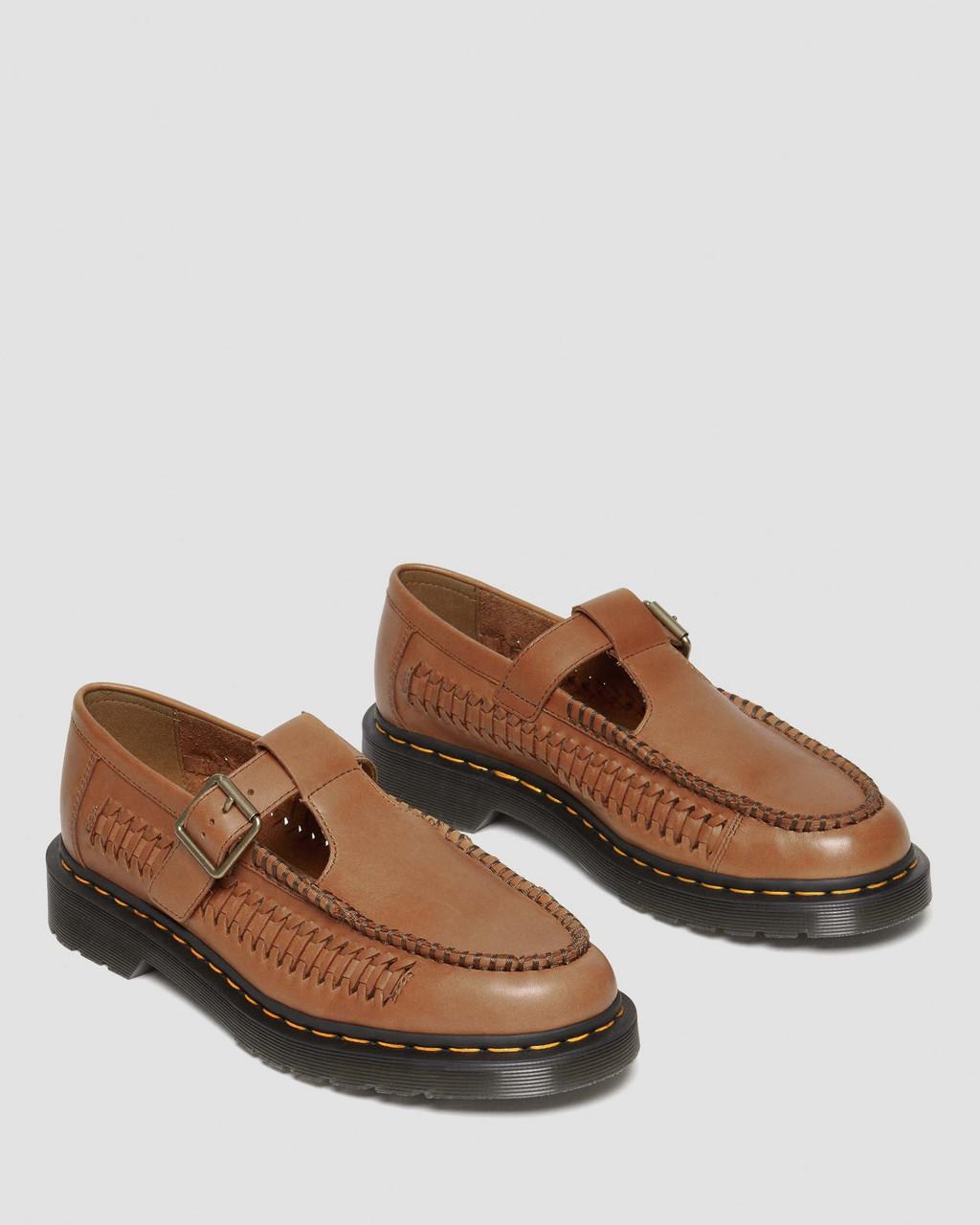 Adrian T-Bar Woven Leather Mary Jane Shoes