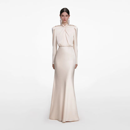 Champagne Satin Maxi Dress