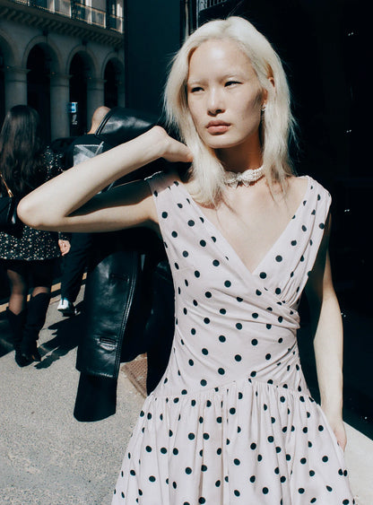 Cream Polka Dot Cotton Midi Dress