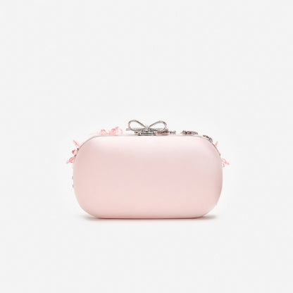 Pink Satin Floral Crystal Clutch