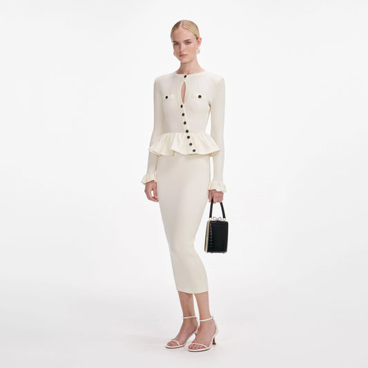 Cream Asymmetric Knit Midi Dress