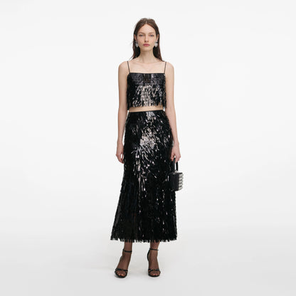Black Sequin Midi Skirt