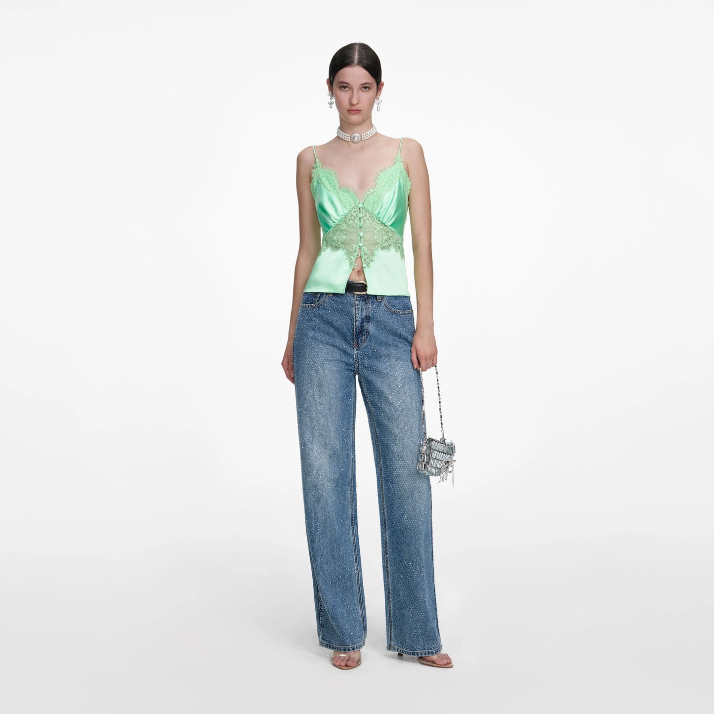 Rhinestone Denim Straight Leg Jeans