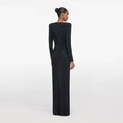 Black Rhinestone Embellished Maxi Dress