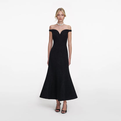 Black Boucle Midi Dress
