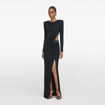 Black Rhinestone Embellished Maxi Dress
