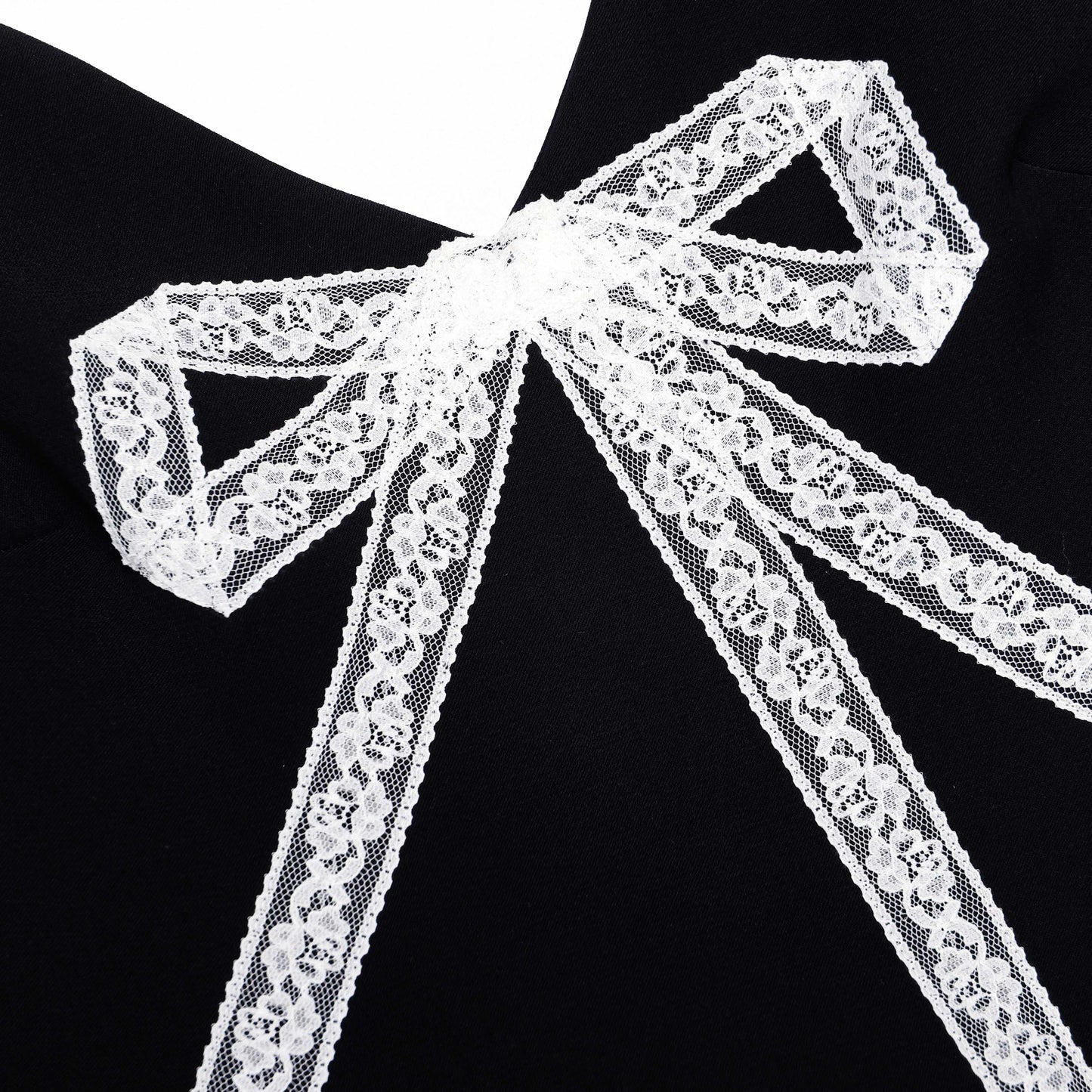 Black Crepe Bow Lace Mini Dress