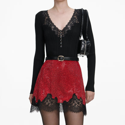 Red Crystal Chainmail Mini Skirt
