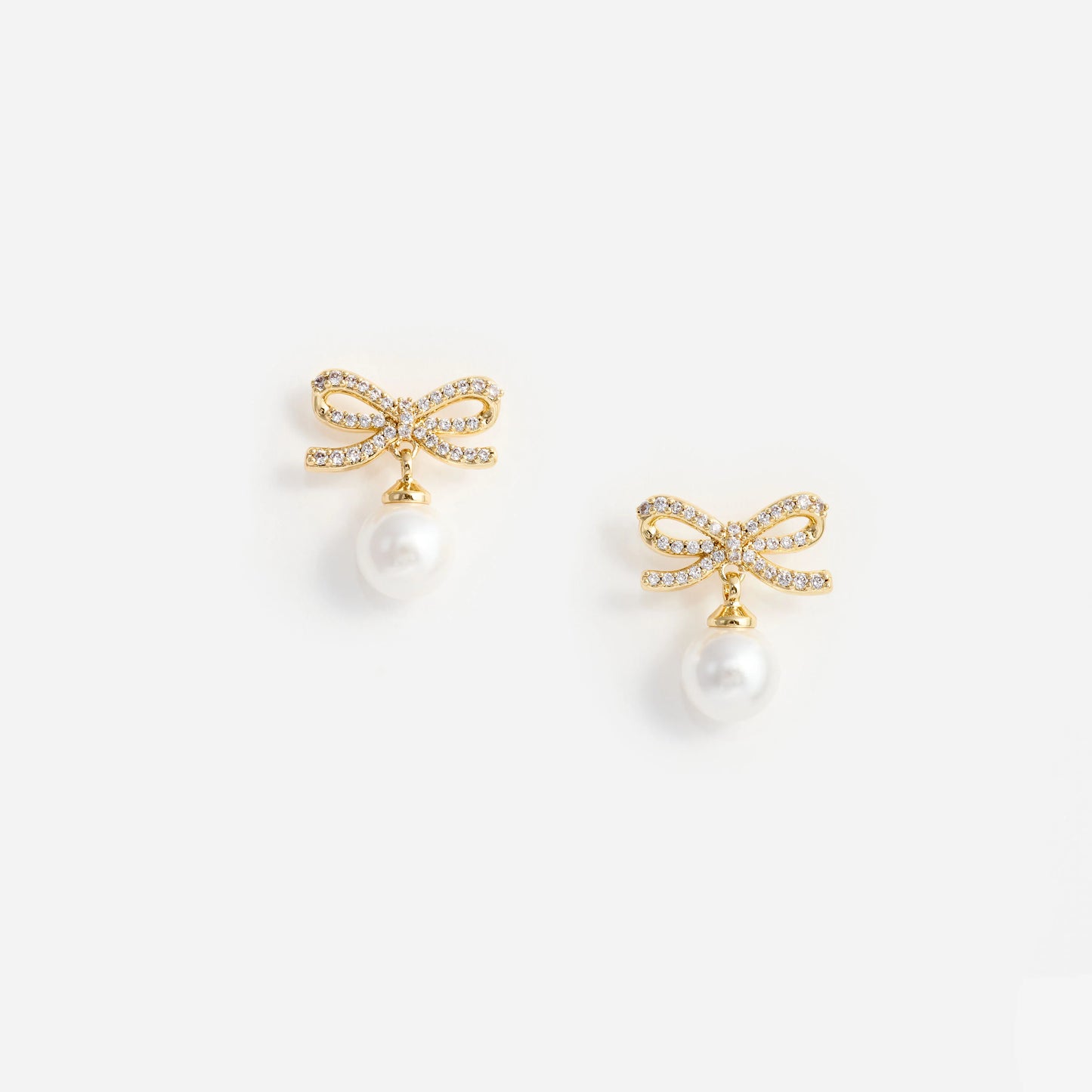 Gold Bow Pearl Earrings