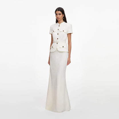 Cream Linen Blend Peplum Maxi Dress