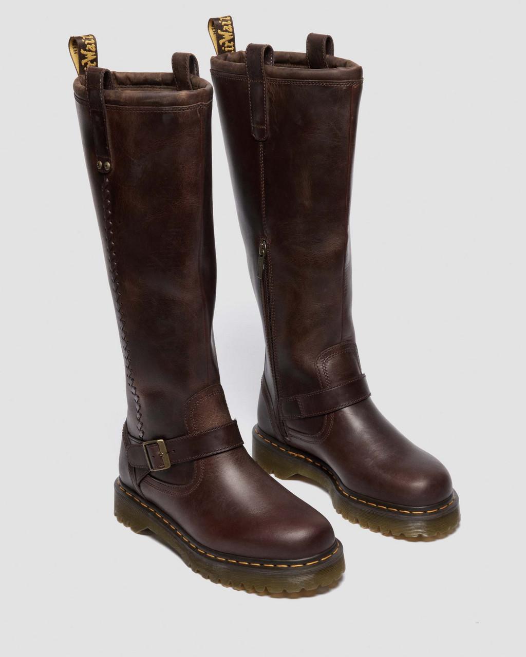 ANISTONE KNEE HIGH CRAZY HORSE BIKER BOOTS