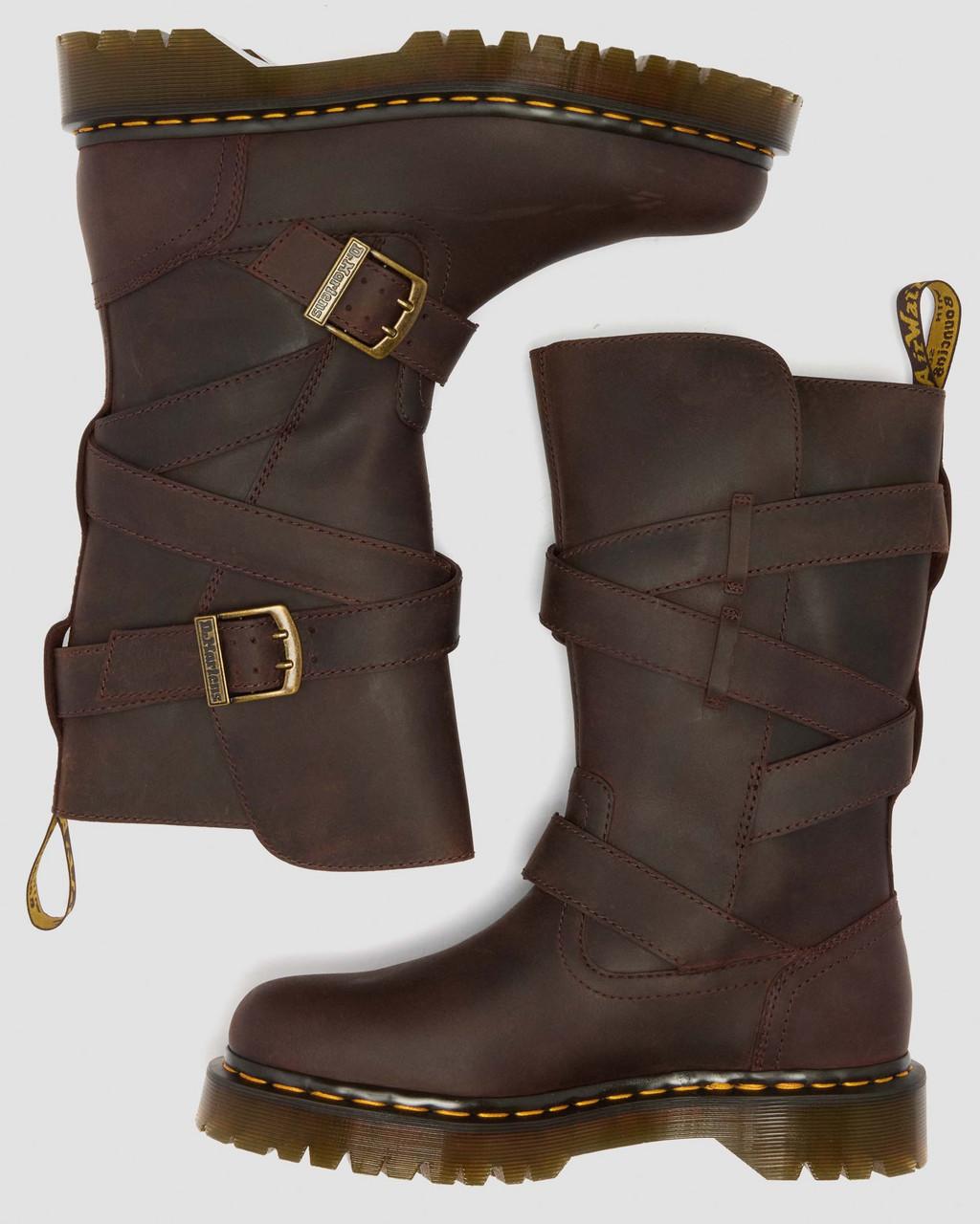 Anistone Two Strap Crazy Horse Leather Biker Boots