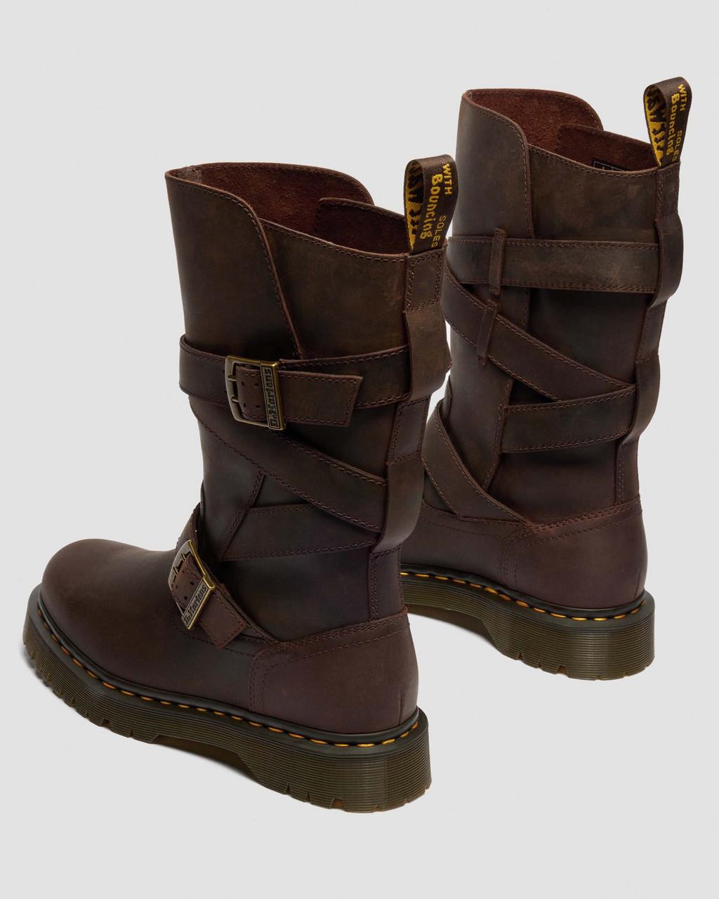 Anistone Two Strap Crazy Horse Leather Biker Boots