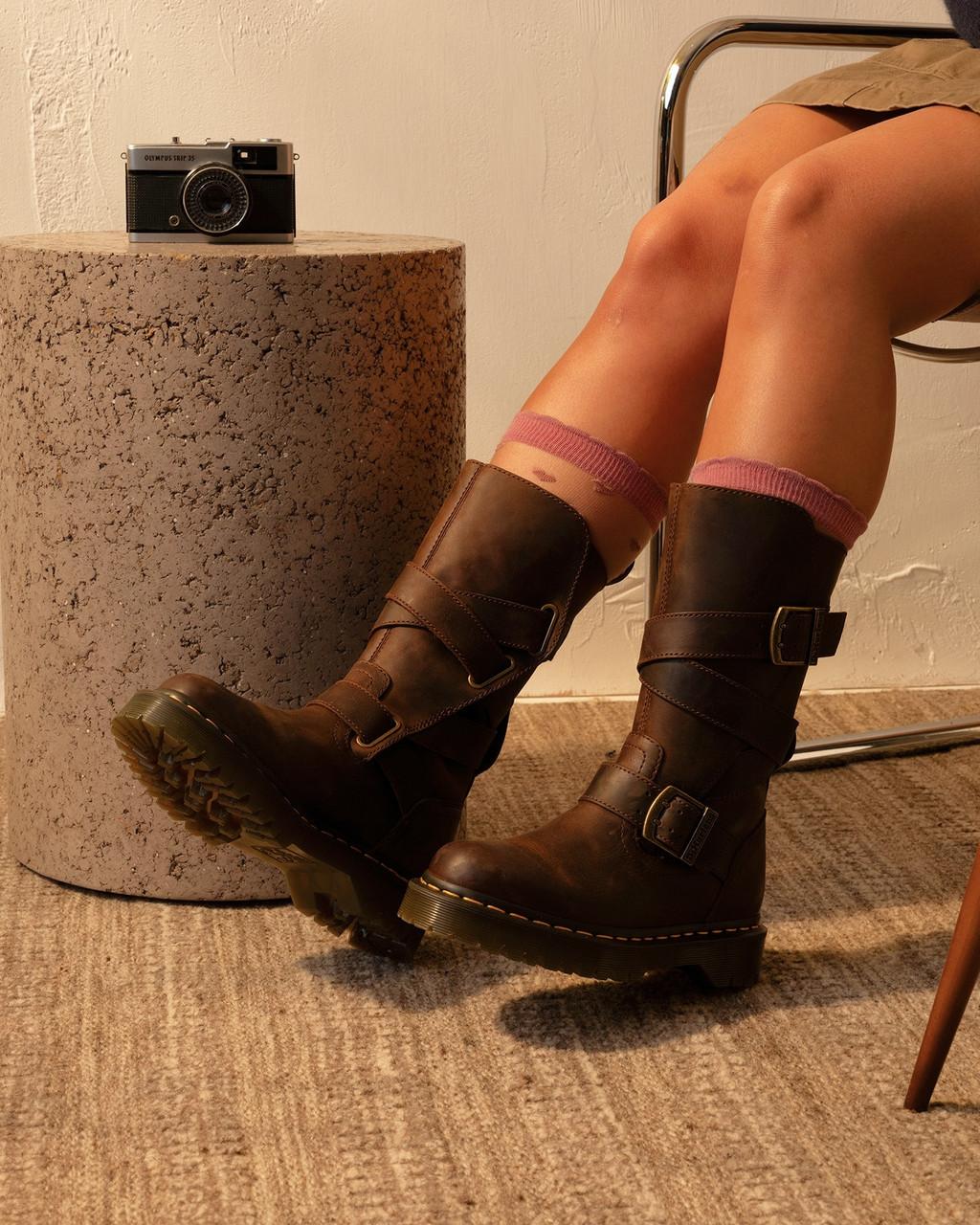 Anistone Two Strap Crazy Horse Leather Biker Boots