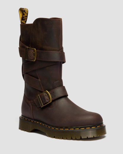Anistone Two Strap Crazy Horse Leather Biker Boots