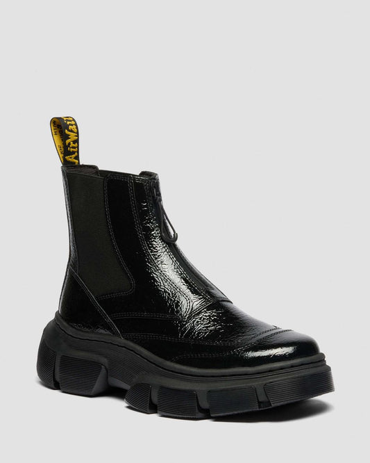DMXL Distressed Patent Leather Chelsea Boots