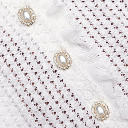 White Pointelle Knit Flare Midi Dress