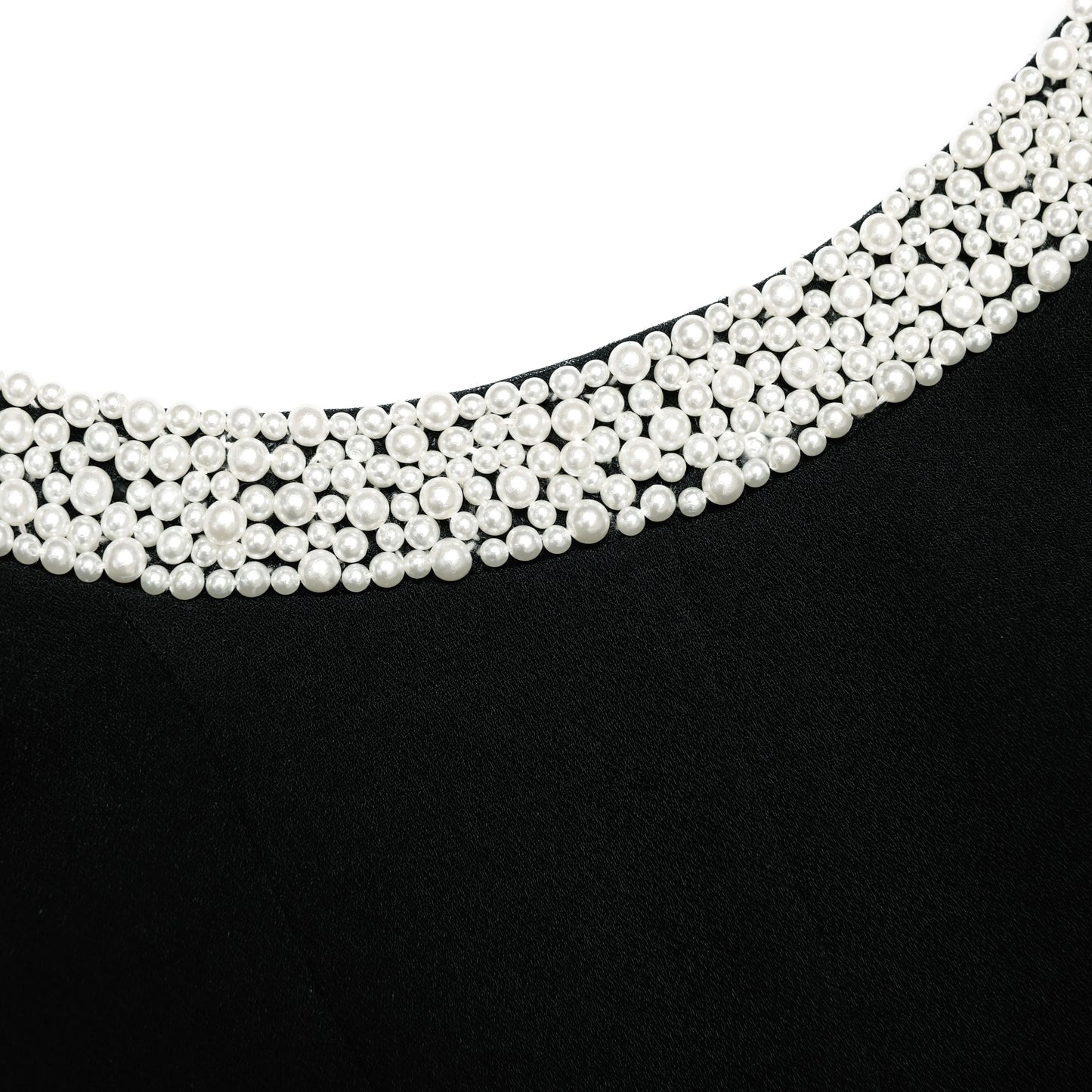 Black Crepe Pearl Trim Midi Dress
