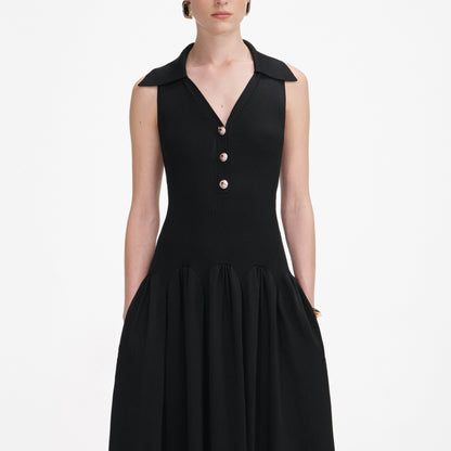 Black Ribbed Knit Midi Dress