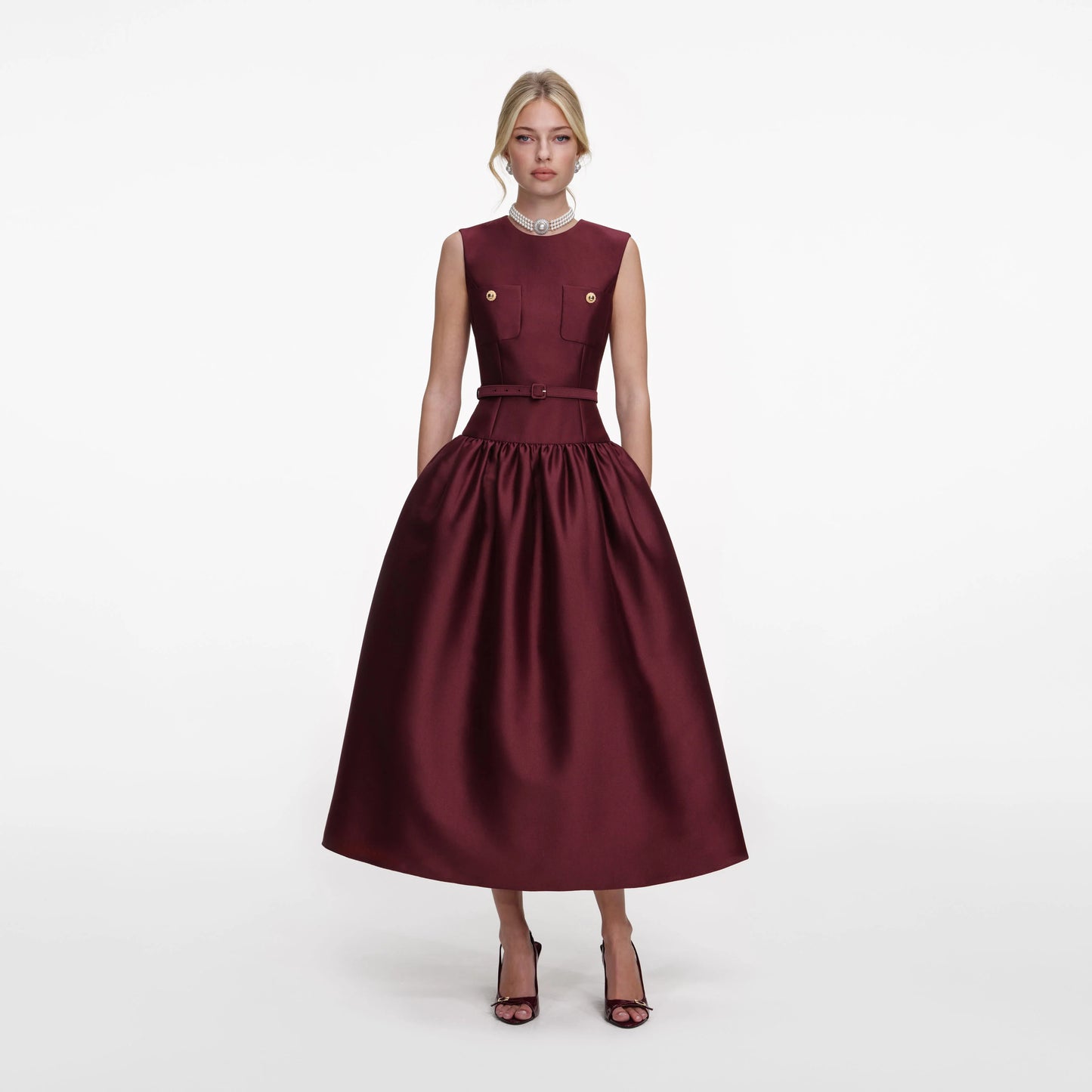 Burgundy Taffeta Midi Dress