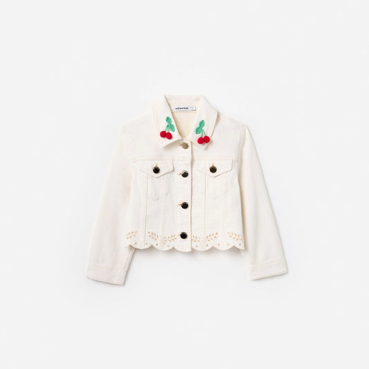 Cream Denim Cherry Motif Jacket