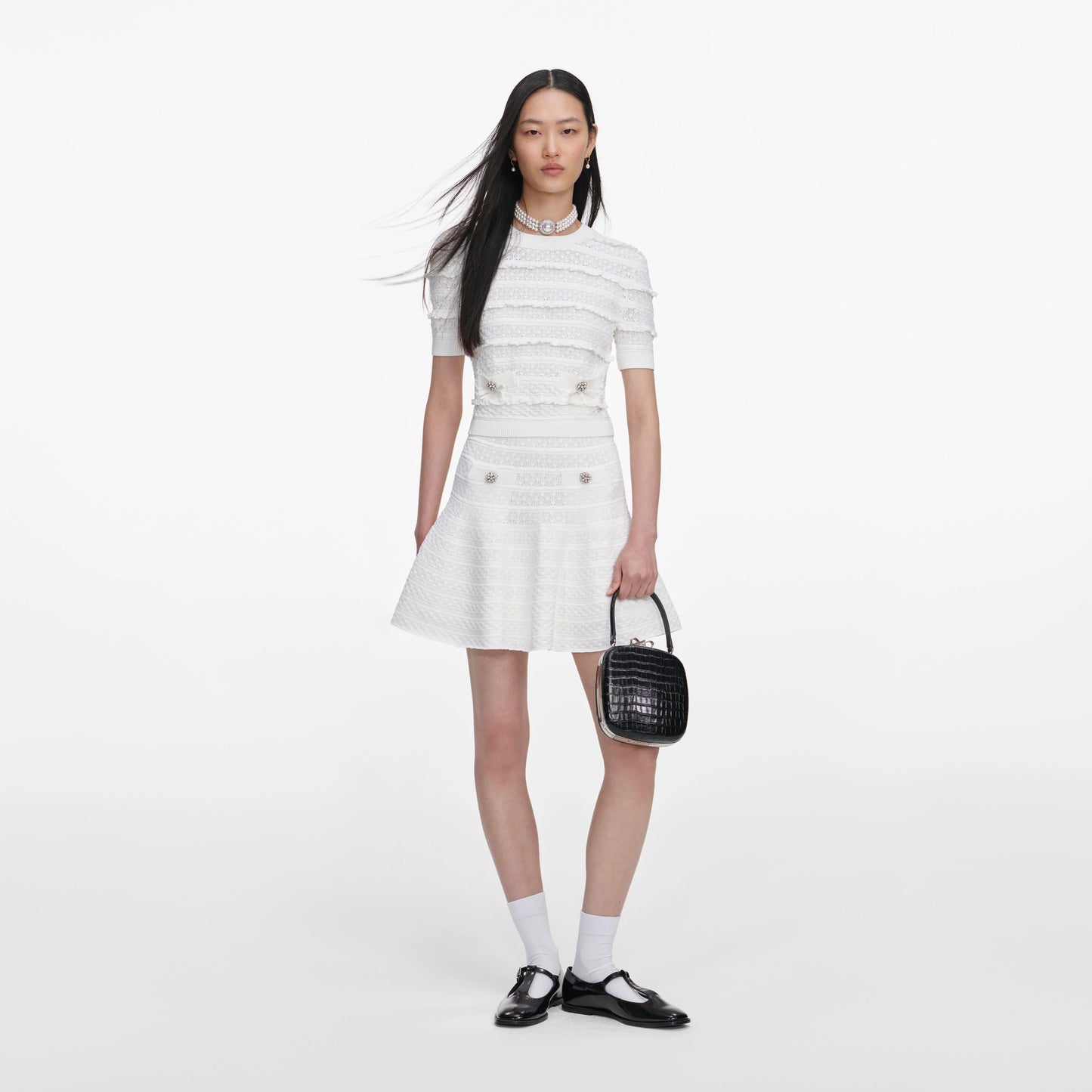 White Pointelle Knit Top