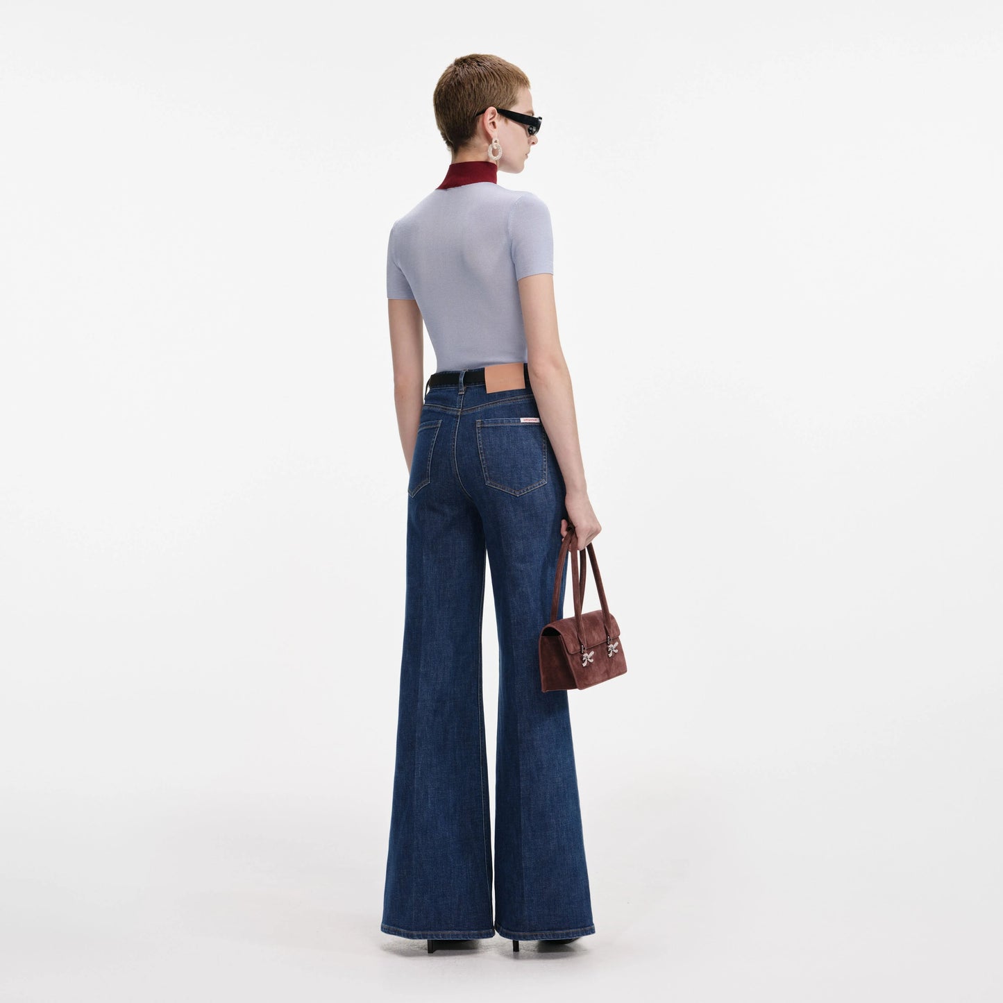 Blue Viscose Knit Short Sleeve Top